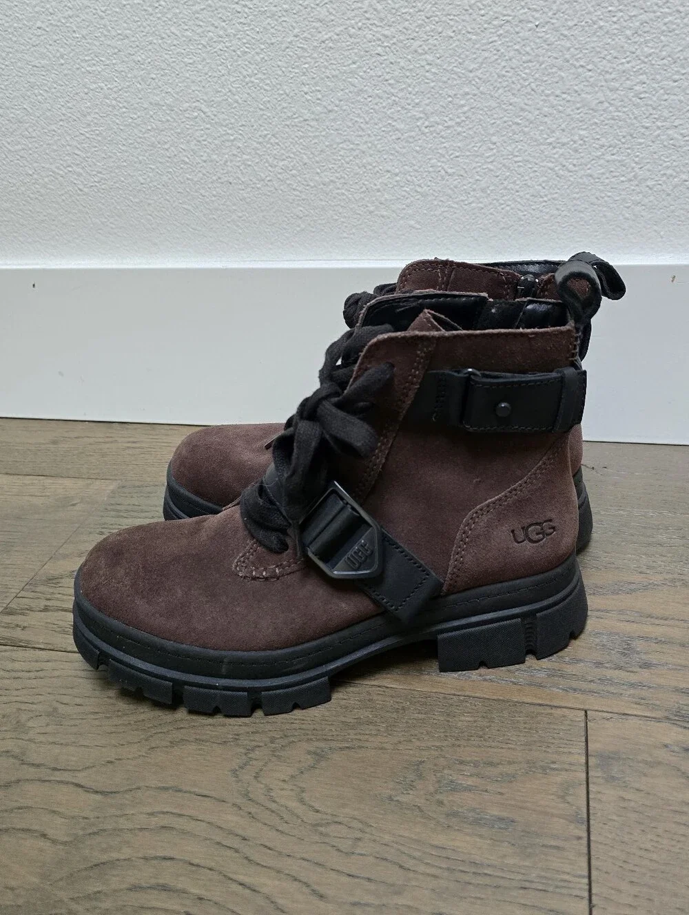 UGG Ashton Waterproof Suede Chunky Lace-Up Lug Sole Boot In Dark Earth Brown